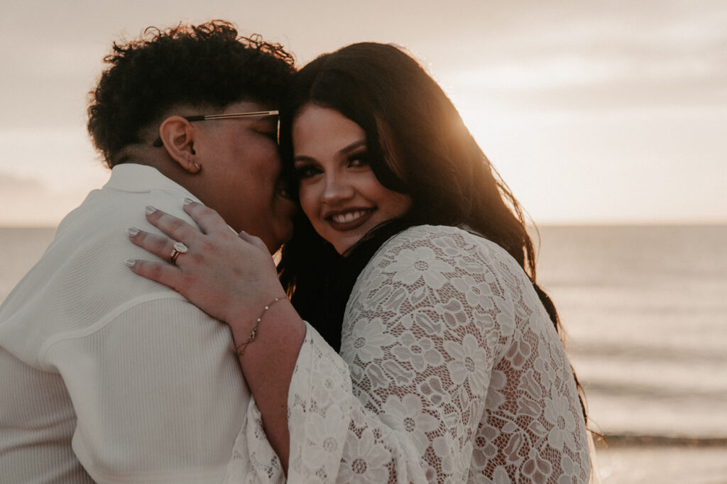 LGBTQ Sunset newly wed elopement portraits