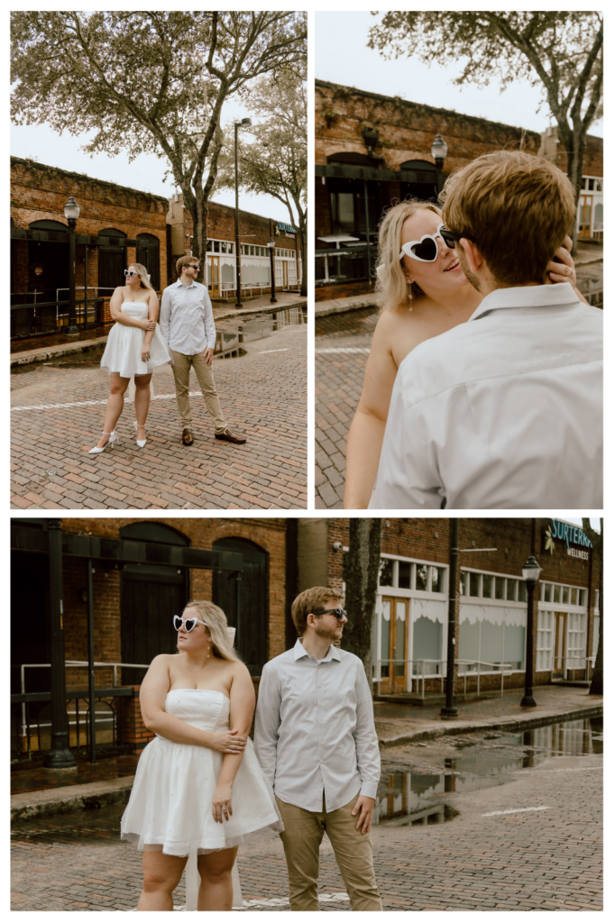 Edgy Engagement photos on the cobble stone streets of Florida