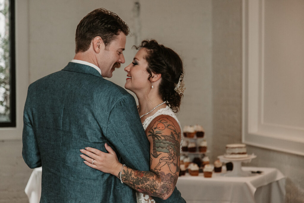 Couples first dance at their elopement reception at Ruby Beach Brewery in jacksonville Florida