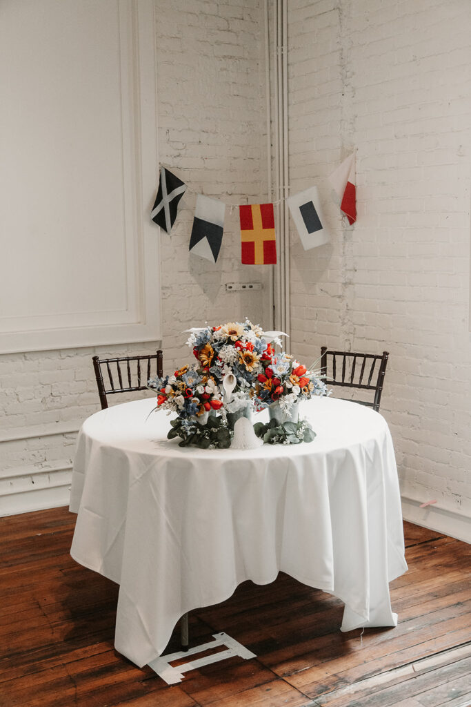 Jennah and Ross's head table set up at Ruby Beach Brewery in Jacksonville Florida