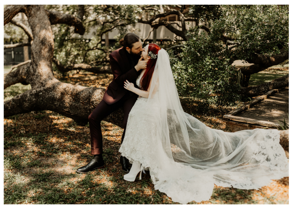 Bride and groom's vampire inspired elopement portraits in Jacksonville Florida for their summer elopement