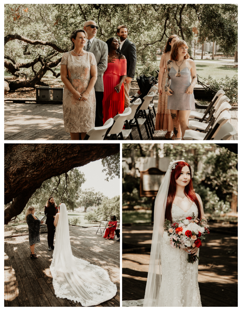 Rose and Jonah's intimate elopement ceremony at treaty oak in Jacksonville Florida with a handful of close family and friends during a Florida Summer