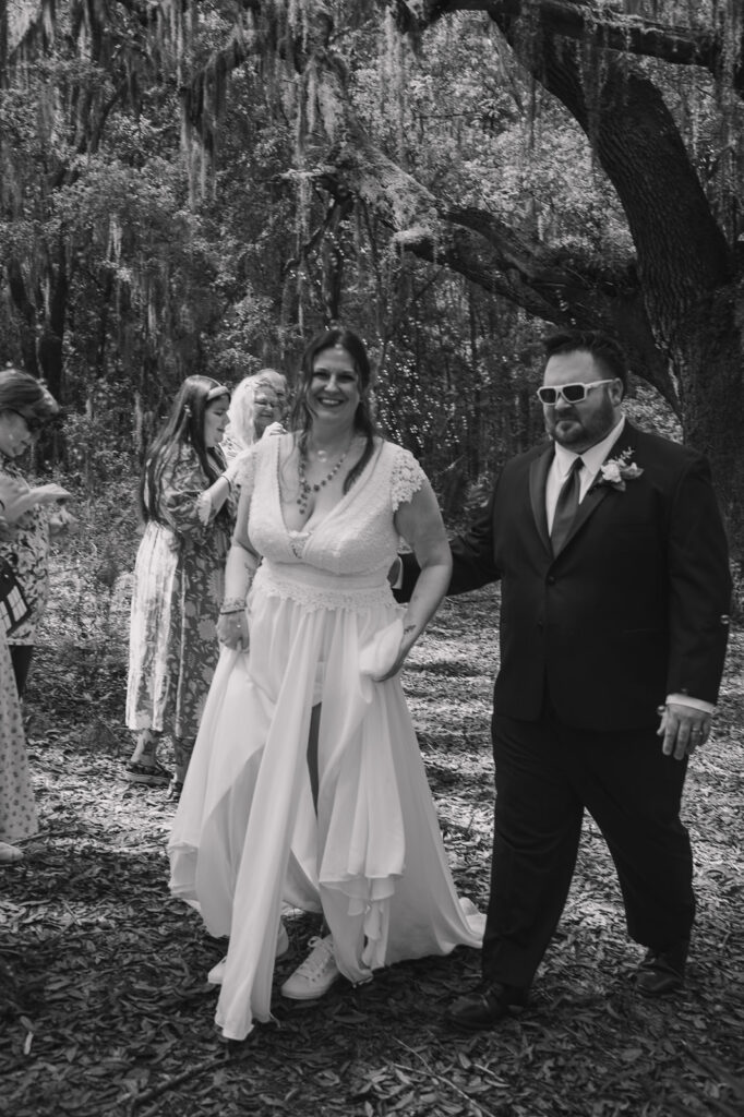 black and white photo of the bride and groom after their elopement ceremony