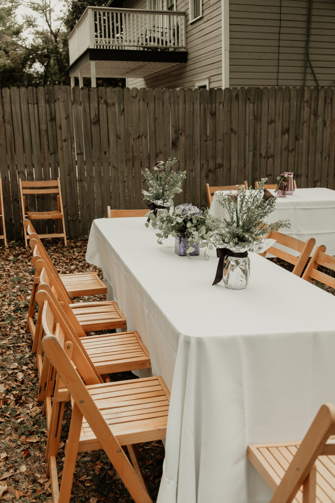 small reception table set up in the back of an airbnb in Jacksonville Florida