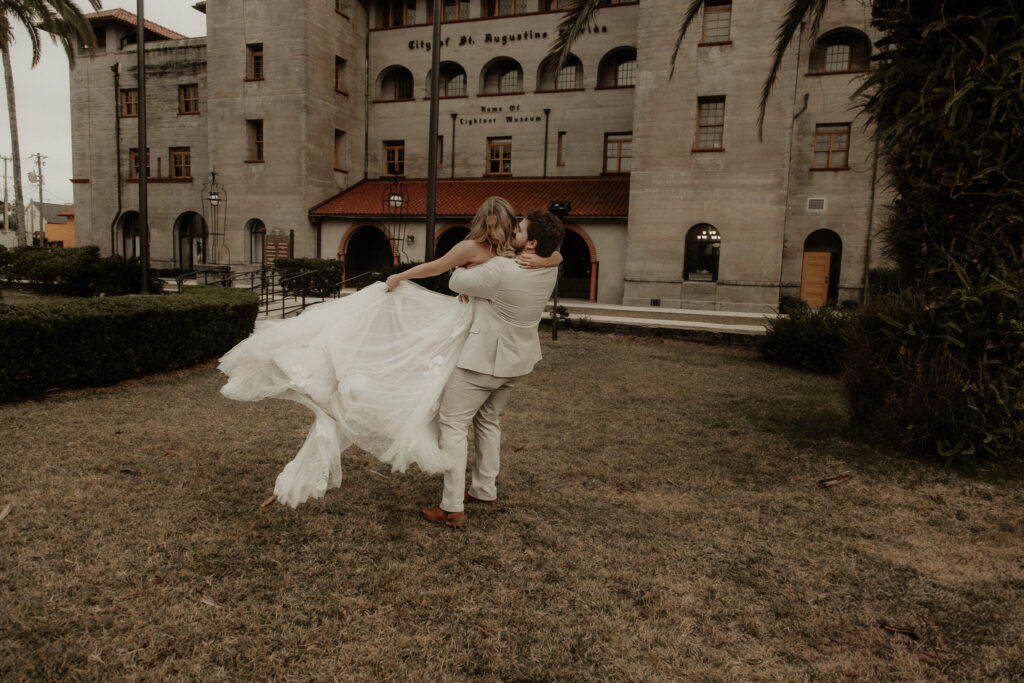 Bride and Groom have fun during st augustine elopement