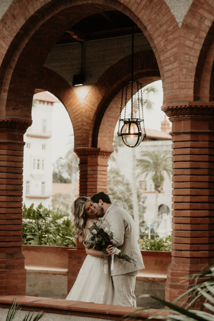 Bride and Groom in Flagler College Courtyard