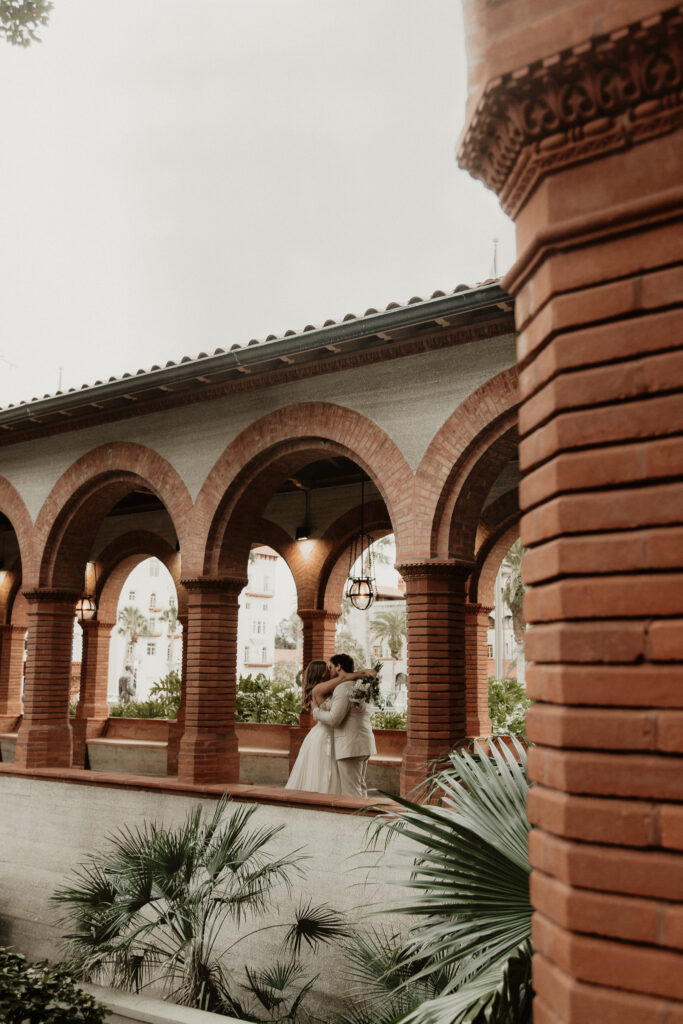 Artistic bride and groom portraits at Flagler College in St. Augustine