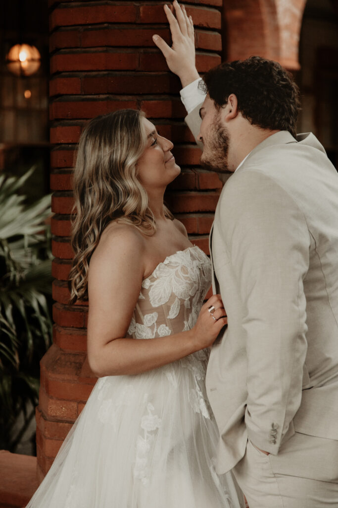 Bride and Groom staring at each other